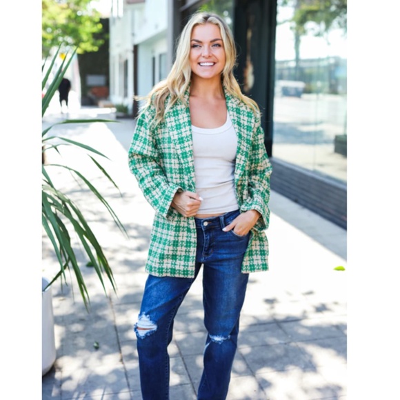 "The Ashley" Green Houndstooth Blazer Coat - Picture 2 of 5